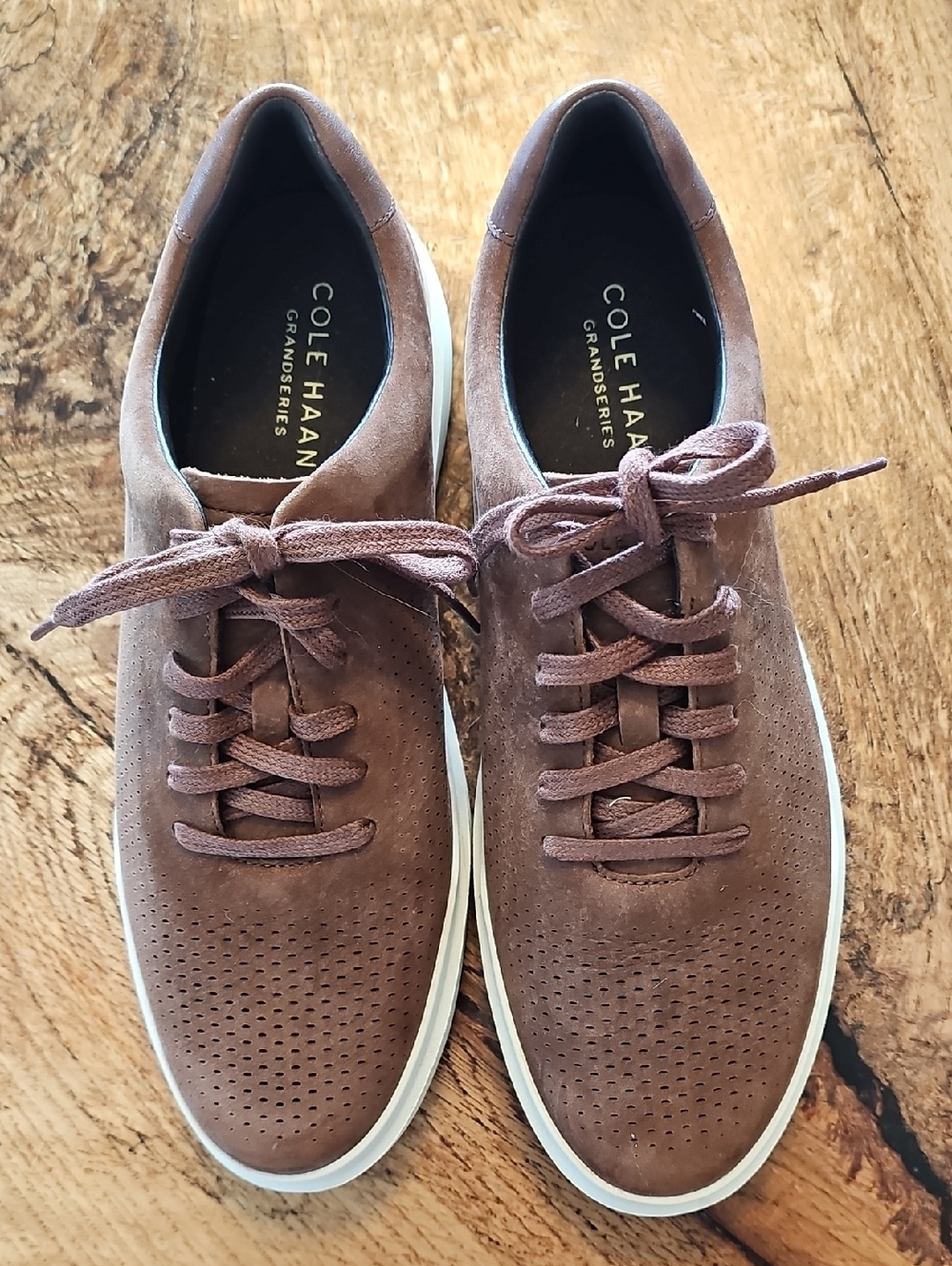 Cole Haan Brown Suede Perforated Lace-Up Sneakers